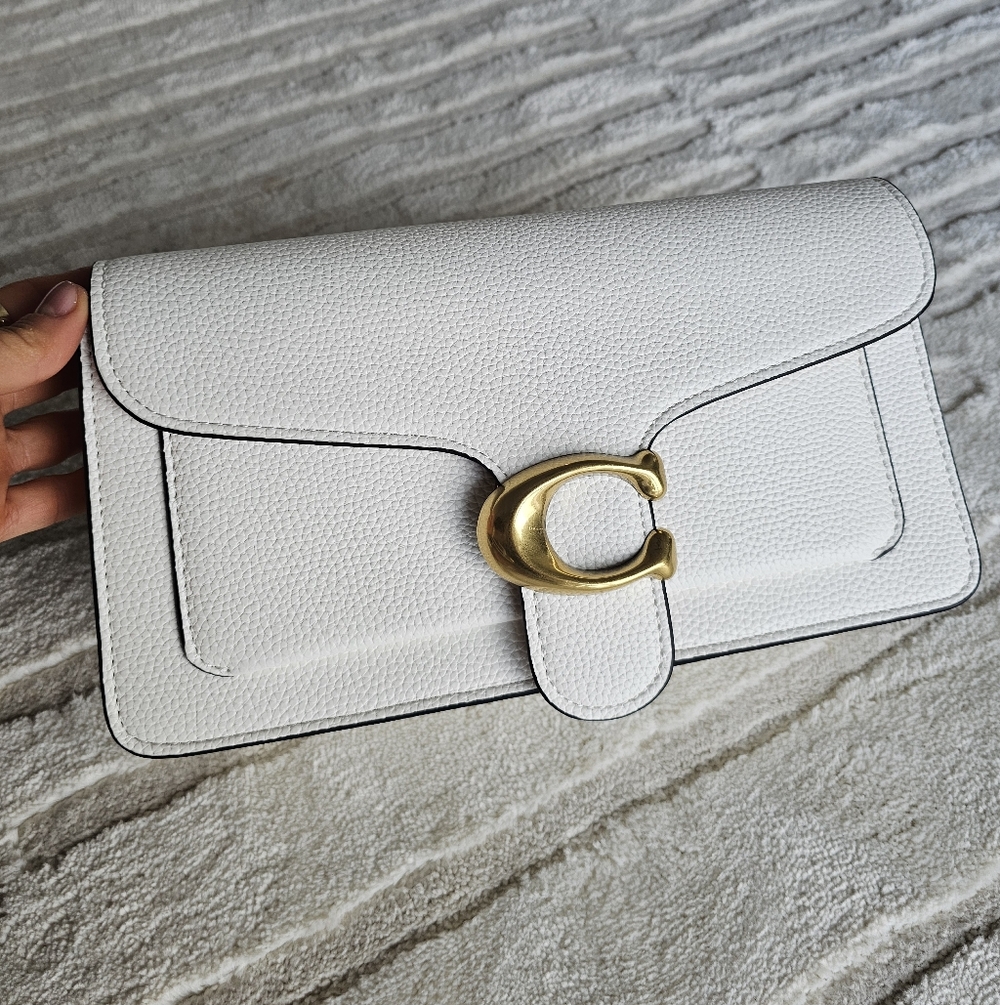 Coach Beige leather suede Inside  Shoulder Bag Gold purse wallet Handbag Medium